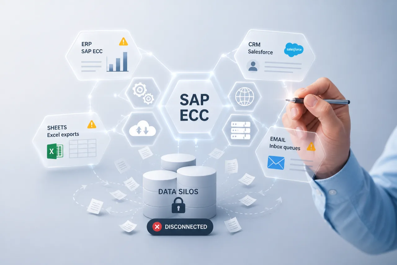 Fragmented enterprise systems — ERP, CRM, spreadsheets and email disconnected from each other